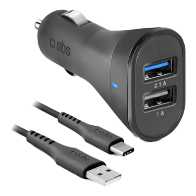 Car Charger 2100mAh 2xUSB+Type-C Cable By SBS | BITĖ